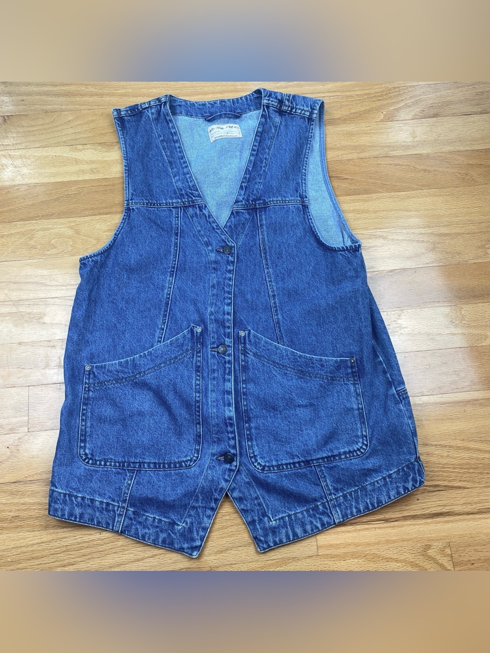 We The Free | Free People Valerie Blue Denim Vest Longline Size Large